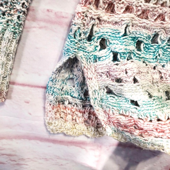 Free People Boho Twee Pastel Ring of Roses Sweater Crochet Open Weave Womens L - Picture 5 of 9